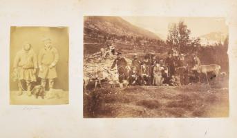 cca 1890-1900 Skandináv látképek és életképek a XIX. század végéről, 4 db fotó: lapp (számi) etnográfiai fotó és norvég emberek csoportképe, 2 db azonosítatlan vízesés fotója, fotó kartonon, részben feliratozva, foltos, az egyik fotó sarkán kis hiánnyal, 14x10 cm, 19x26 cm és 16x12 cmx2/  cca 1890-1900 Scandinavian landscapes and images of life from the ent of the XIX. century, 4 pc.: Sami ethnographic photo, and a group photo of Norwegian people, 2 pieces of unknown waterfall, photo on board, with spotty, partly notice, with a little lack in the corner of one of the photos, 14x10 cm, 19x26 cm and 16x12 cmx2