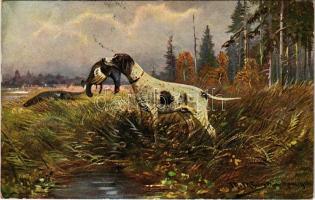 1914 Hunting art postcard, dog with prey. Marke "Egemes" Serie 83. s: M. Müller (EK)