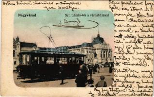 1906 Nagyvárad, Oradea; Szt. László tér, városháza, villamos. Helyfi László 628. / square, town hall, tram (EK)