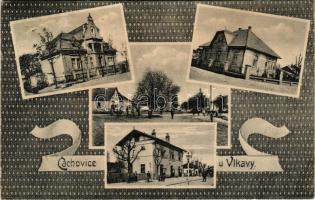 Cachovice u Vlkavy (Vlkava), railway station, main square, inn, villa (surface damage)