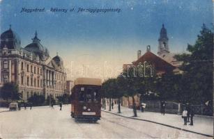 Nagyvárad Rákóczy street Financial Executive Office with tram