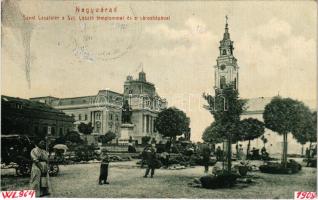 1908 Nagyvárad, Oradea; Szent László tér és templom, városháza, piac. (W. L. ?) 964. / square, church, town hall, market