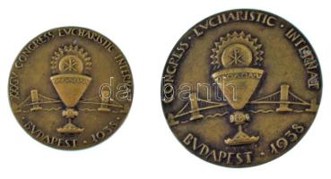 Madarassy Walter (1909-1994) 1938. "XXXIV. Eucharisztikus Világkongresszus" bronz jelvény és gomblyukjelvény, utóbbi "LUDVIG BP" gyártói jelzéssel (30mm, 23mm) T:XF egyiken forrasztásnyom