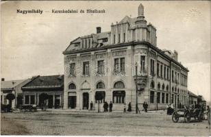 1915 Nagymihály, Michalovce; Kereskedelmi és Hitelbank rt., üzletek. Vasúti levelezőlapárusítás 7899. / bank, shops (EM)