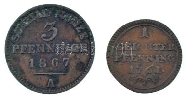 Német Államok / Bamberg 1761. 1pf Cu "Adam Frederick" + Német Államok / Poroszország 1867A 3pf Cu "I. Vilmos" T:XF-VF patina German States / Bamberg 1761. 1 Pfennig Cu "Adam Frederick" + German States / Prussia 1867A 3 Pfennige Cu "William I" C:XF-VF patina Krause KM#482, KM#128