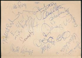 Emléklap aláírásokkal: énekesek, színészek, művészek, Görbe Nóra, Bergendy, Zalatnay, stb