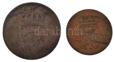 Német Államok / Bajorország 1825. 2pf Cu "I. Lajos" + 1835. 1pf Cu "I. Lajos" T:...