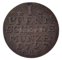 Német Államok / Poroszország 1797A 1pf (Scheide Münze) Cu "II. Frigyes Vilmos" T:XF patina German States / Prussia 1797A 1 Pfennig (Scheide Münze) Cu "Frederick William II" C:XF patina Krause KM#353a