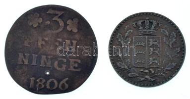Német államok / Pomeránia 1806. 3pf Cu "III. Gusztáv" + Német Államok / Württemberg 1871. ...