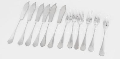 Ezüst(Ag) 6 db halas villa és kés, jelzett, h: 18,4 és 21,2 cm, nettó: 599 g