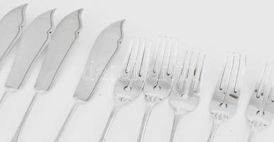 Ezüst(Ag) 6 db halas villa és kés, jelzett, h: 18,4 és 21,2 cm, nettó: 599 g