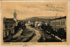 1908 Alsókubin, Dolny Kubín; Fő tér, templom, iskola / main square, church, school (vágott / cut)