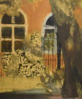 Scholz Erik (1926-1995): Park. Olaj, vászon, jbl.: Scholz. 70x90 cm, Kissé sérült keretben. Hátoldal...