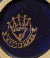 Hollóházi régi bonbonnier. Fajansz, kézzel festett, jelzett kis kopással d: 13 cm