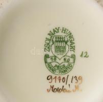 2 db Zsolnay porcleán: Váza és bonbonniere. Kézzel festett, jelzett, hibátlanok m: 20 cm, 7,5x7,5 cm