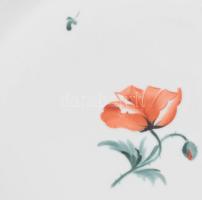 3 darabos, Herendi, Óherendi pipacs mintás porcelán tányér szett: lapos, mély, süteményes. Kézzel fe...