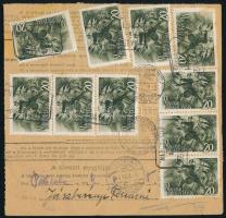 1944 Csomagszállító 15 db bélyeggel és "NAGYKANIZSA" postaügynökségi bélyegzéssel