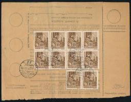 1943 Teljes szállítólevél Pécsről Budapestre 10 db bélyeggel, "CSOMAG HIÁNYZIK" bélyegzéss...