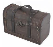 Kincses ládika. Fa, bőr, fém. 24x17x20 cm