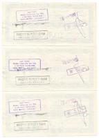 Románia 1983. "Román Külkereskedelmi Bank" 500L utazási csekk (3x) sorszámkövetők, perforá...