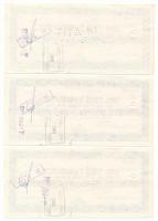 Románia 1983. "Román Külkereskedelmi Bank" 100L utazási csekk (3x) sorszámkövetők, perforá...