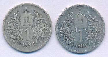 Ausztria 1894-1898. 1K Ag "Ferenc József" (2x) T:F Austria 1894-1898. 1 Corona Ag "Fr...