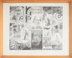 Ábrahám Rafael (1929-2014): Shakespeare. Ofszet litográfia, papír, jelzett. Üvegezett fakeretben, 34...