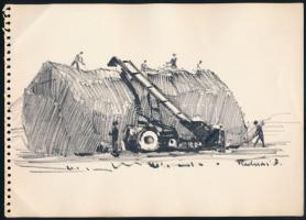 Radnai József (1896-1963): Aratás. Tus, papír, jelzett, 17x23,5 cm