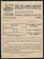 1950 Nagy Pál ("Davaj") Áruszállító, Küldönc- és boyvállalat reklámlapja