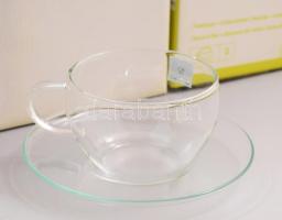 Leonardo üveg teás kanna és hozzá két csésze, aljjal. Eredeti dobozában