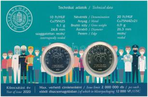 2020. 10Ft Cu-Ni + 20Ft Cu-Ni-Zn "Tisztelet a hősöknek" elsőnapi veret, sorszámozott emlék...