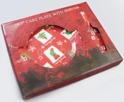 Porcelán karácsonyi süteményes tál és kanál eredeti dobozában