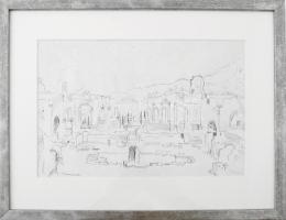 Pekáry István (1905-1981): Taormina, Olaszország, Tus, papír, jelezve jobbra lent, . Üvegezett faker...