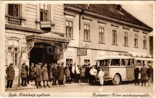 1932 Győr, Hotel Fehérhajó szálloda és étterem, Budapest-Wien autóbusz megálló (EK)