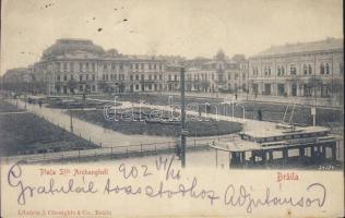 Braila Archangel square theatre with tram