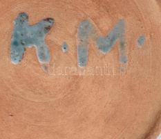 Kovács Margit (1902-1977): Madármintás dísztál. cca 1940/50, Mázas kerámia, jelzett: K.M. mázhibákka...