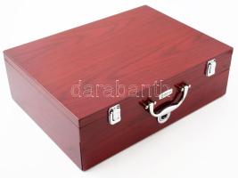 Bachmayer 84 részes evőeszköz- és szervírozó készlet, újszerű állapotban, fiókos bőröndben, leírássa...