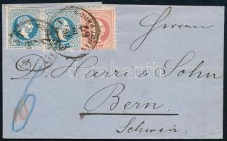 1867 Komplett levél 5kr + 2 x 10kr bérmentesítéssel "PEST / LIPTÓ VÁROS" - Bern, Svájcba küldve Mindössze 4 ilyen bérmentesítésű levél létezik Svájcba küldve (abból 2 hibás)