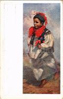 Österr. Völkertypen: Mährische Slovaken / Morva szlovák népviselet. R. Promberger No. 1. / Slovakian folklore from Moravia s: J. Úprka