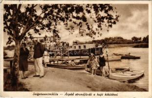 1934 Szigetszentmiklós, Árpád strandfürdő a hajókikötővel, gőzhajó. Kovács István kiadása (EK)