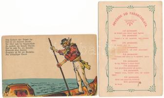 4 db RÉGI motívum képeslap vegyes minőségben: anyós humor / 4 pre-1945 motive postcards in mixed qua...