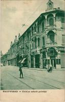 1940 Nagyvárad, Oradea; Orsolya szüzek palotája, Ausländer S. üzlete, üveg és porcelán bolt. Kapható Vidor Manónál / palace, shops + "1940 Nagyvárad visszatért" So. Stpl