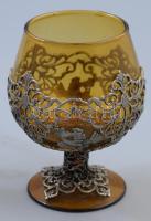 Ezüstözött alpakka pezsgős / borosüveg tartó állvány. Nyitható nyakrésszel. XX. sz. eleje. 28 cm + e...