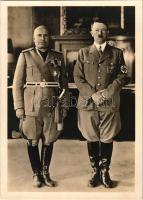 Adolf Hitler, Benito Mussolini. Photo Hoffmann 25. + "1942 München Sie starben für Großdeutschland" So. Stpl