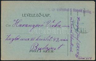 1917 Levelezőlap "M. Kir. Szabadkai 6. Honvéd gyalog e(zred)" Budapestre küldve