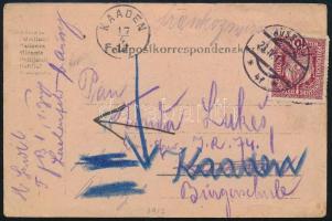 1917 Levelezőlap 10 Heller bérmentesítéssel "AUSSIG" - "KAADEN"