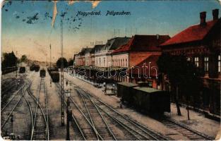 Nagyvárad, Oradea; Pályaudvar, vasútállomás, vonat, gőzmozdony / railway station, train, locomotive (b)