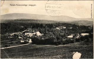 1909 Técső, Tiacevo, Tiachiv, Tyachiv (Máramaros); Ferencvölgyi üveggyár. Szabó Lipót kiadása / glassworks, glass factory (ázott / wet damage)