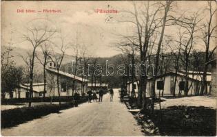 1908 Piliscsaba, Déli tábor, Fővárta út télen, K.u.K. katonák. Újhelyi Lajos kiadása (EK)