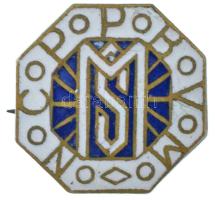 ~1910-1940. "N C P P B V M - MS (Szűz Mária áldjon meg minket jámbor utódaival)" Mária kongregációs zománcozott tombak jelvény (15x15mm) T:AU ~1910-1940. "N C P P B V M - MS (Santa Maria, Nos cum prole pia, benedicat virgo Maria)" enemelled, tombak Maria congregation badge (15x15mm) C:AU